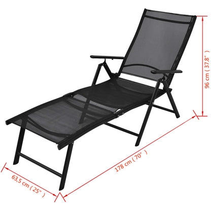 Sun Lounger | Black | Aluminium | Large | Foldable | Folding Sun Lounger