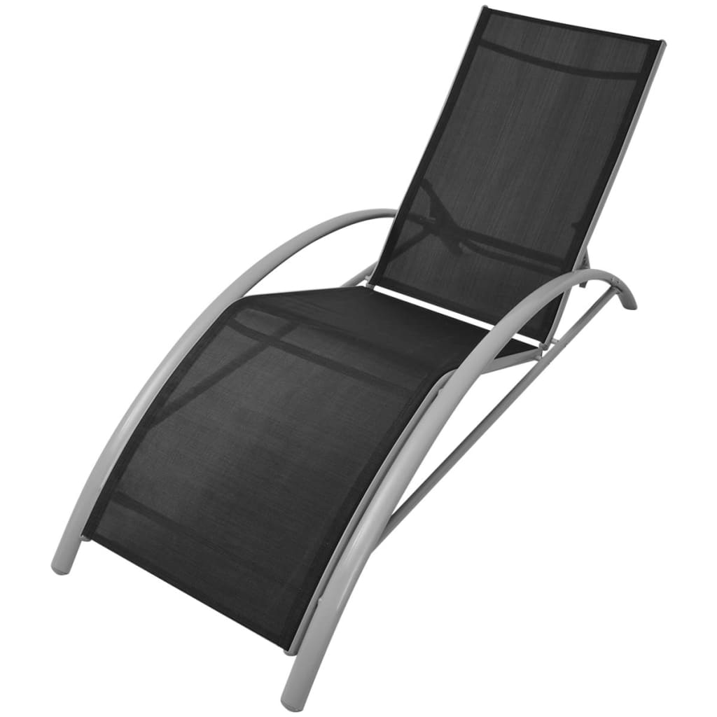 Sun Lounger | Black and Silvery Grey | Textilene, Aluminium