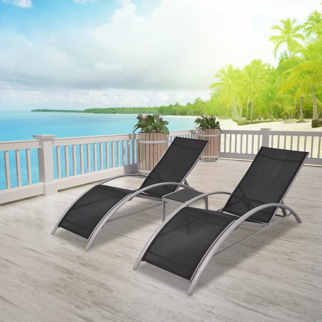 Sun Lounger | Black | Powder-Coated Aluminium | Adjustable |  Foldable