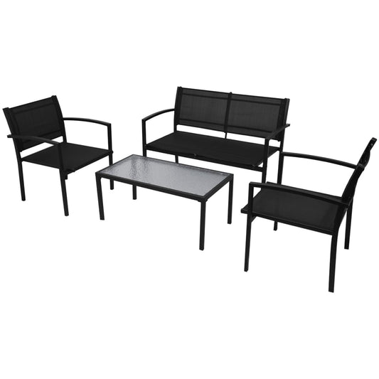Patio Furniture | Black | Powder-coated steel, Textilene, Tempered glass
