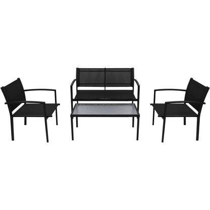 Patio Furniture | Black | Powder-coated steel, Textilene, Tempered glass