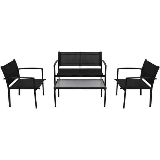 4 Piece Garden Lounge Set Textilene Black