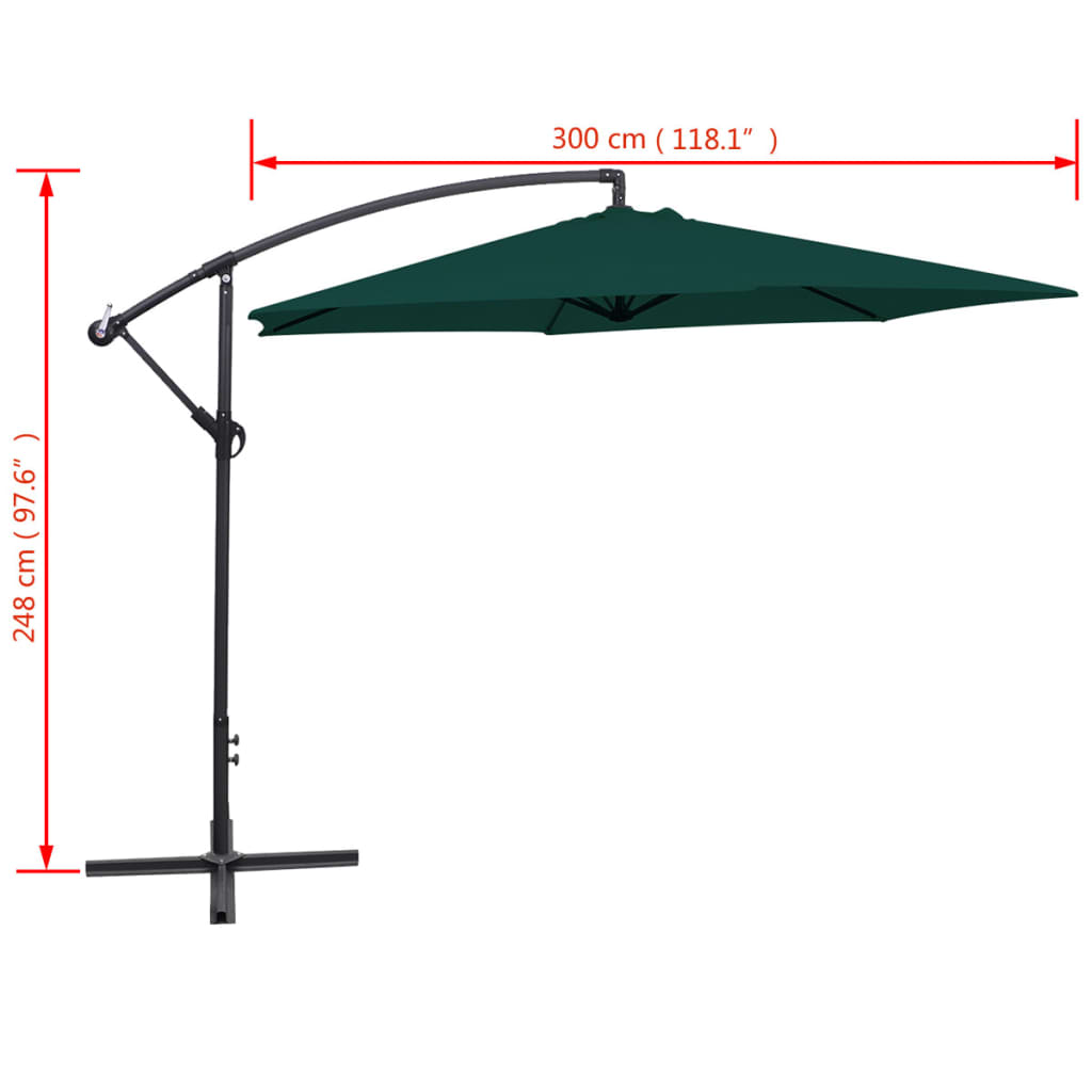 Cantilever Garden Parasol | Green | Polyester | 3 m diameter