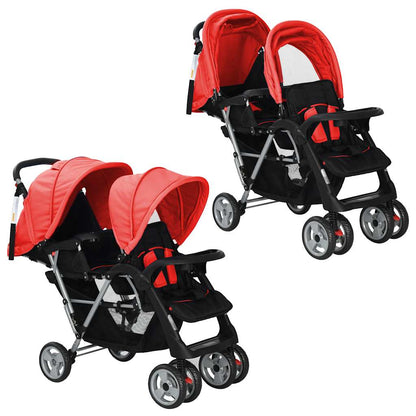 Tandem Stroller Steel Red and Black