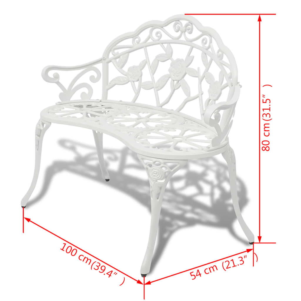 Garden Bench | White | Cast Aluminium and Cast Iron | 100 cm | Durable