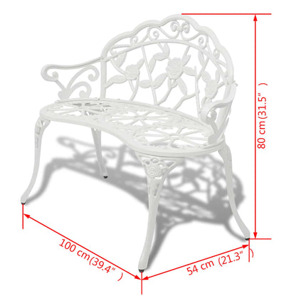 Garden Bench | White | Cast Aluminium and Cast Iron | 100 cm | Durable
