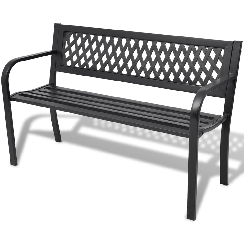 Garden Bench | Black | Steel frame | 2-seater | Durable | Garden Bench