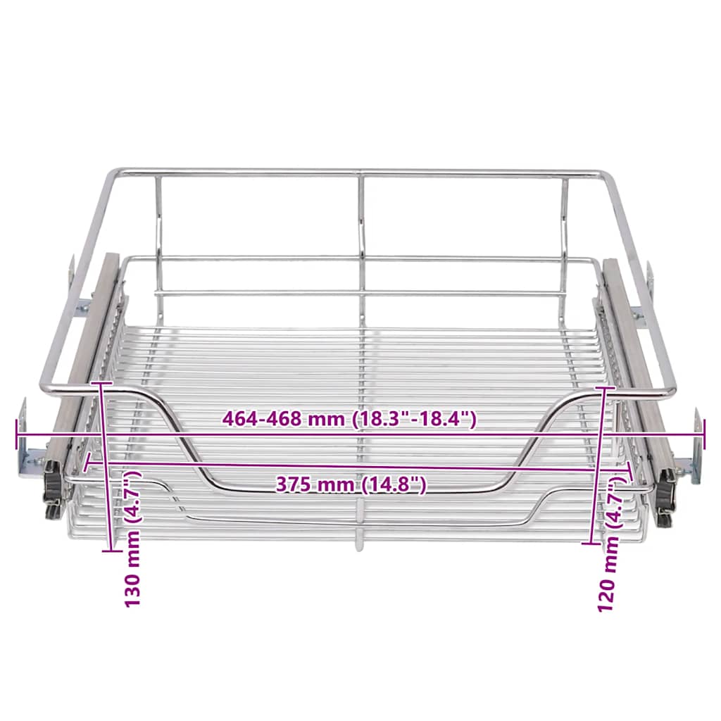 50480 vidaXL Pull-Out Wire Baskets 2 pcs Silver 500 mm