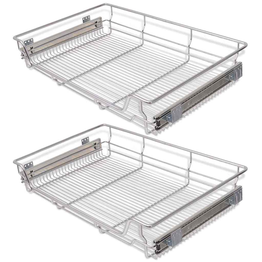 50482 vidaXL Pull-Out Wire Baskets 2 pcs Silver 800 mm
