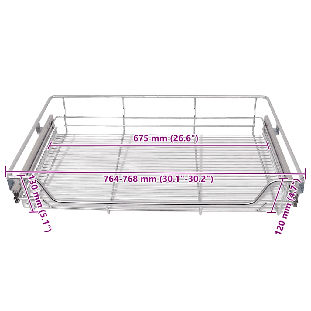 50482 vidaXL Pull-Out Wire Baskets 2 pcs Silver 800 mm