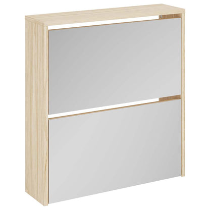Shoe Cabinet 2-Layer Mirror Oak 63x17x67 cm
