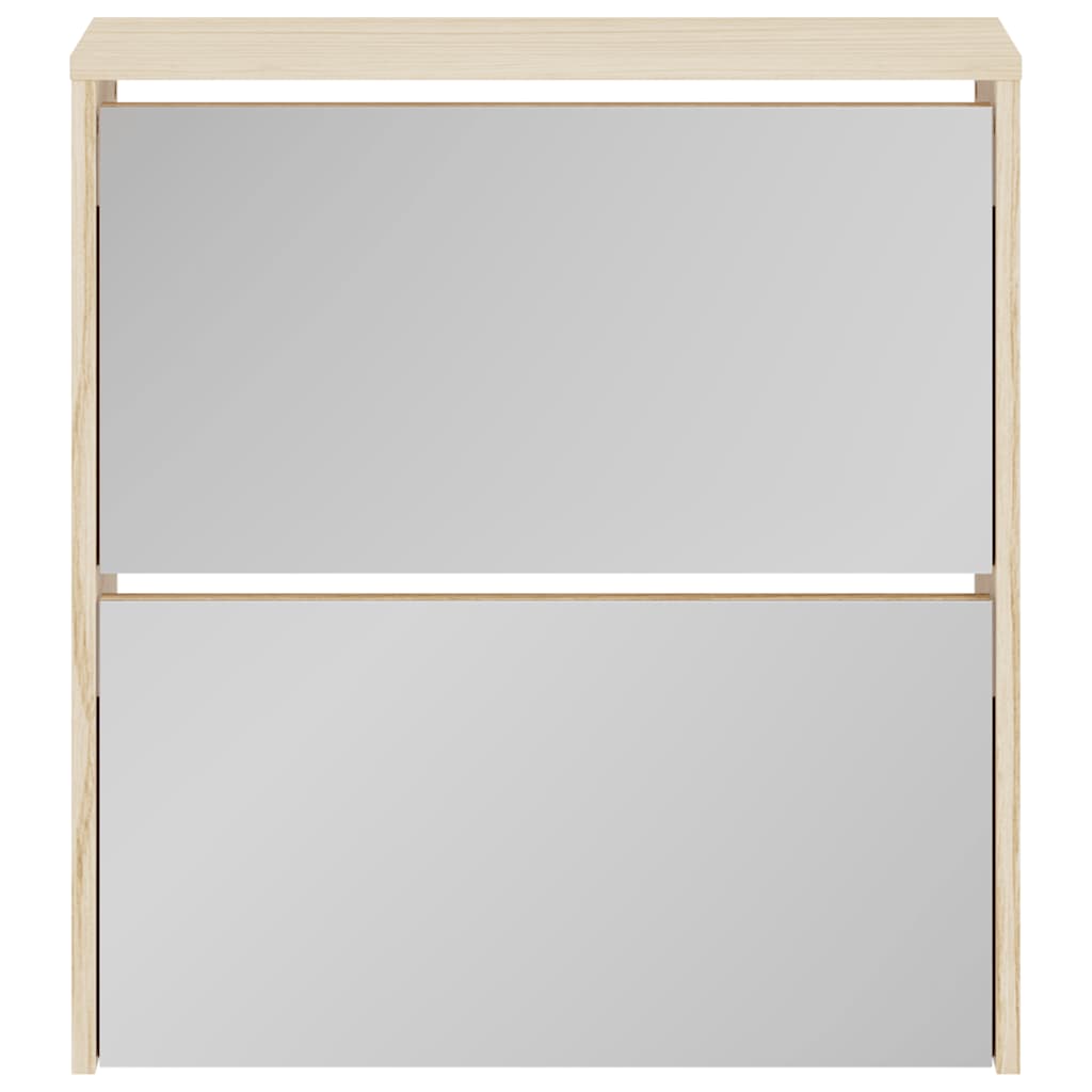 Shoe Cabinet 2-Layer Mirror Oak 63x17x67 cm