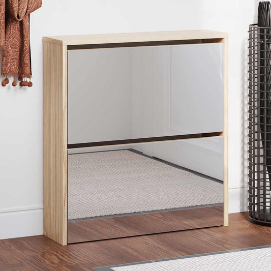 243045 vidaXL Shoe Cabinet 2-Layer Mirror Oak 63x17x67 cm