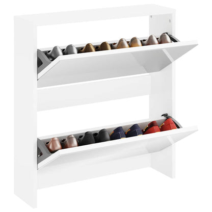 Shoe Cabinet 2-Layer Mirror White 63x17x67 cm