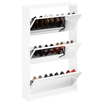 Shoe Cabinet 3-Layer Mirror White 63x17x102.5 cm