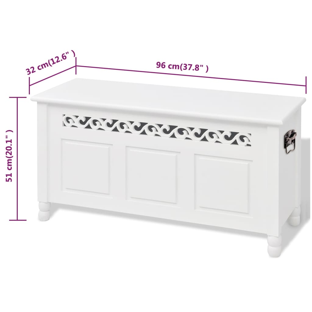 Storage Bench Baroque Style MDF White