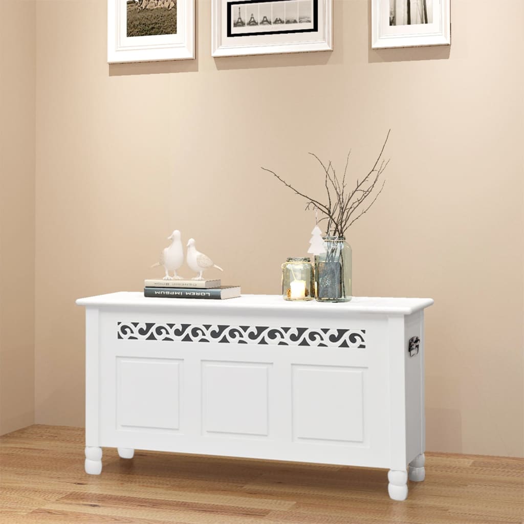 242646 vidaXL Storage Bench Baroque Style MDF White