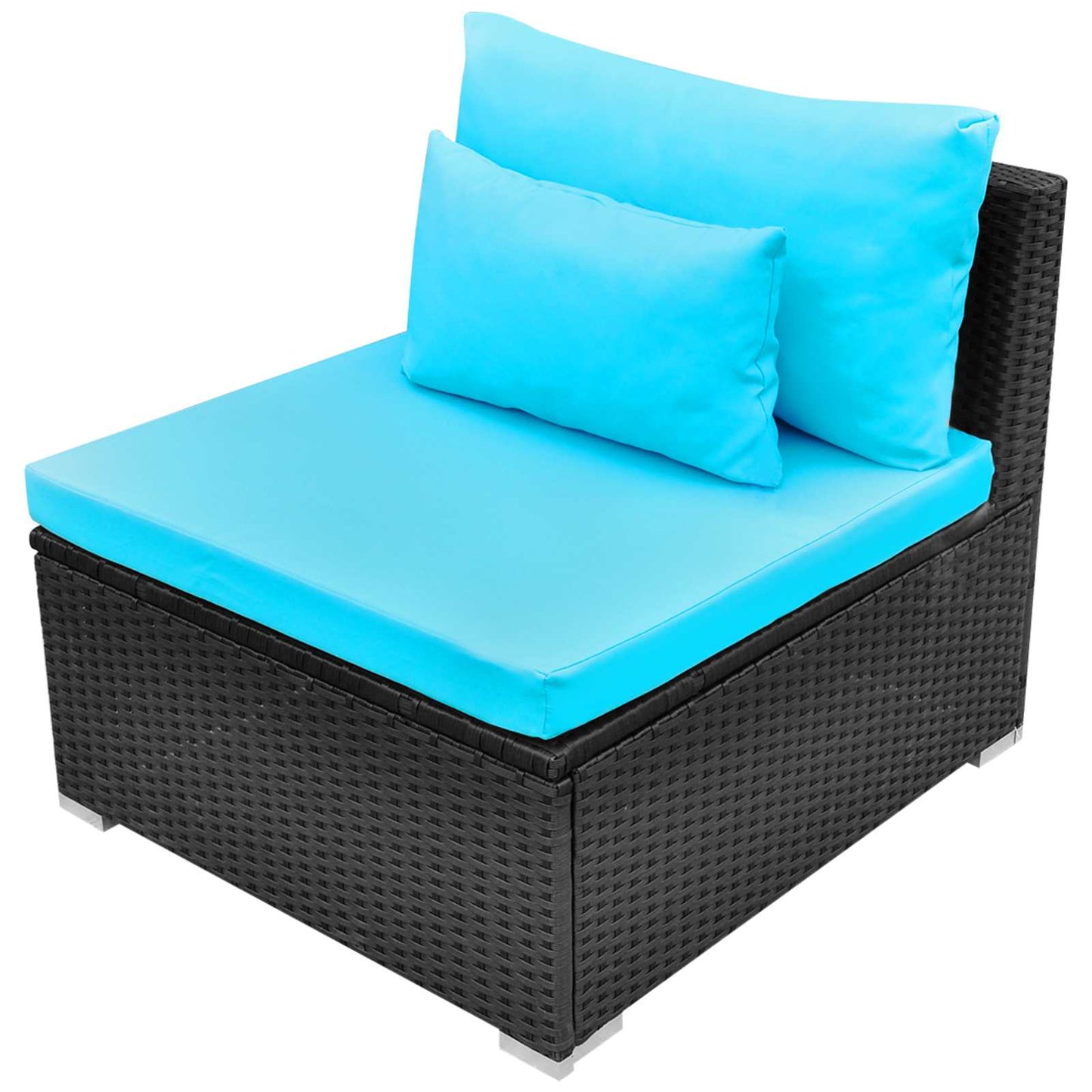Round Sofa Set 11 pcs Blue Poly Rattan