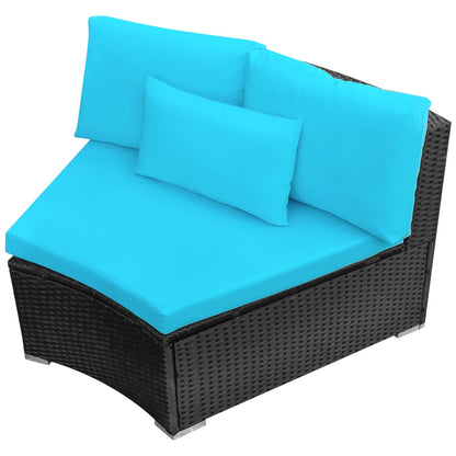 Round Sofa Set 11 pcs Blue Poly Rattan