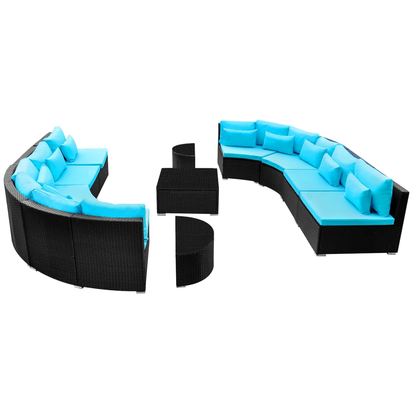 Round Sofa Set 11 pcs Blue Poly Rattan