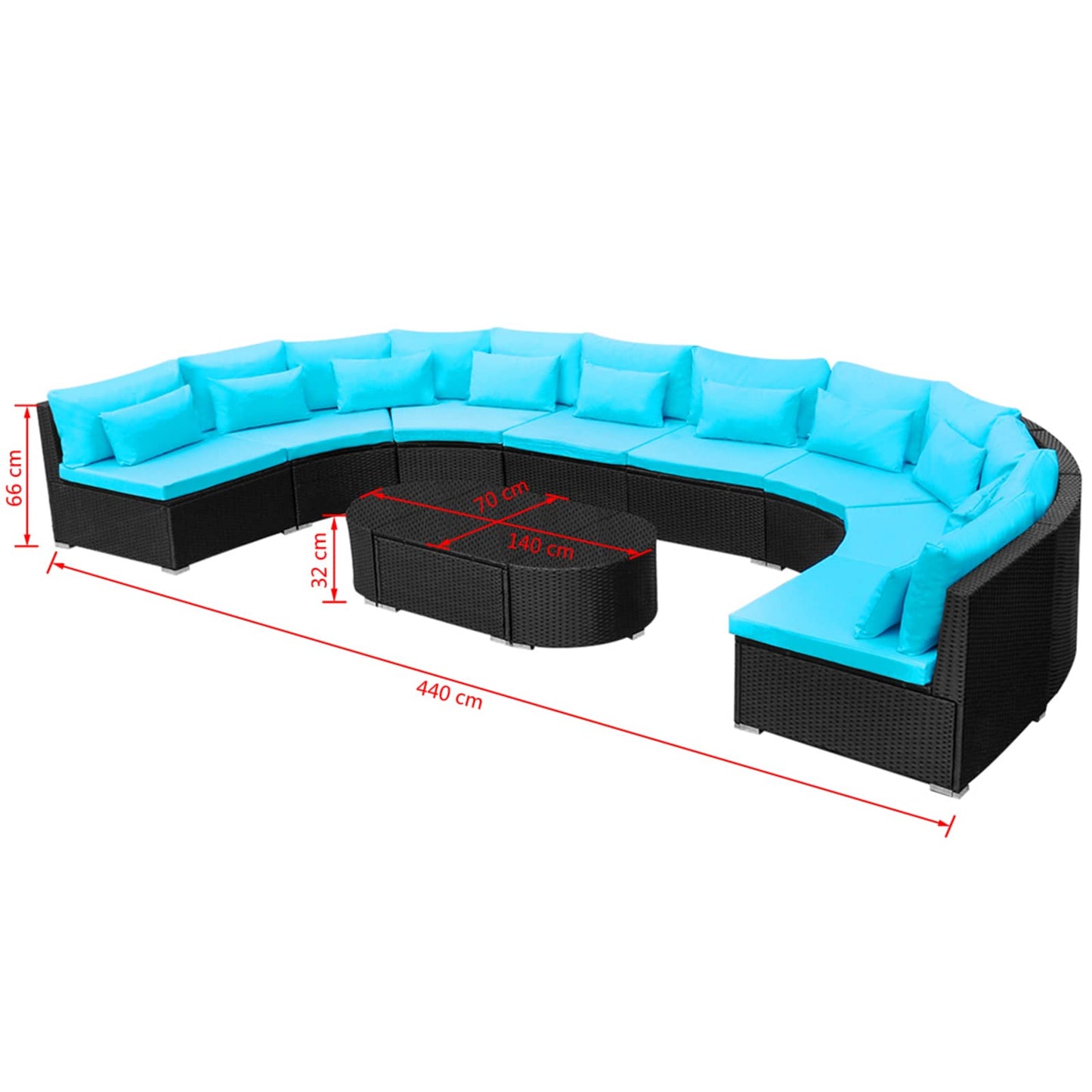 Round Sofa Set 11 pcs Blue Poly Rattan