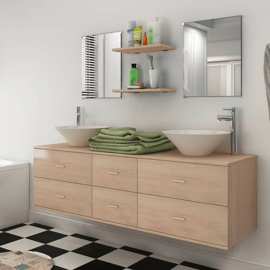 Bathroom Cabinet | Beige, White, Silver | Engineered wood, Ceramic, Brass