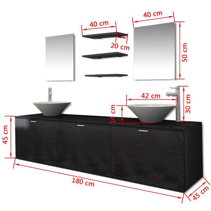 Ten Piece Bathroom Furniture Set with Basin with Tap Black