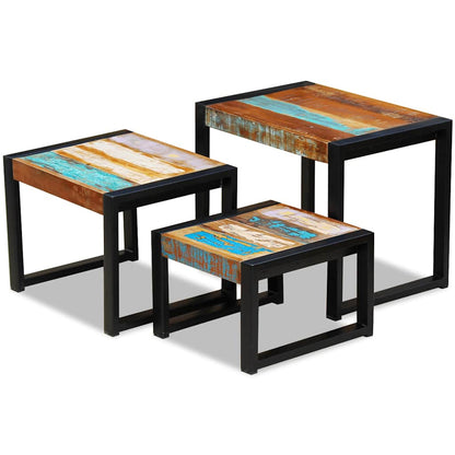 243279 vidaXL Three Piece Nesting Tables Solid Reclaimed Wood