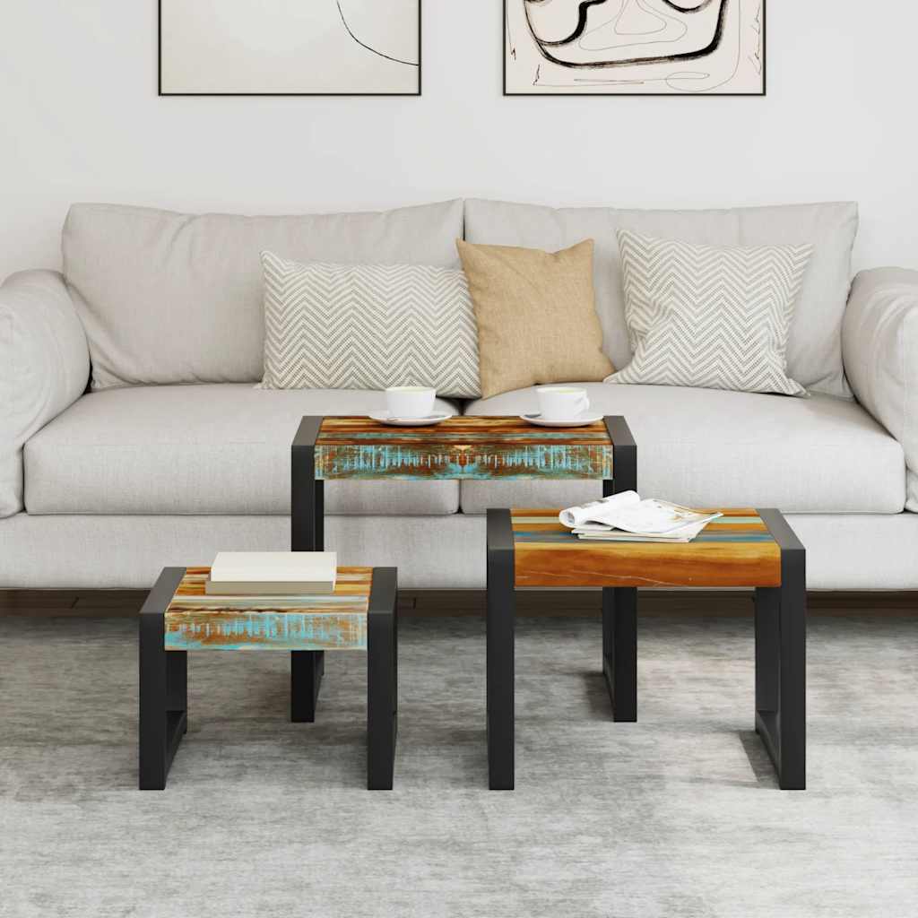 243279 vidaXL Three Piece Nesting Tables Solid Reclaimed Wood