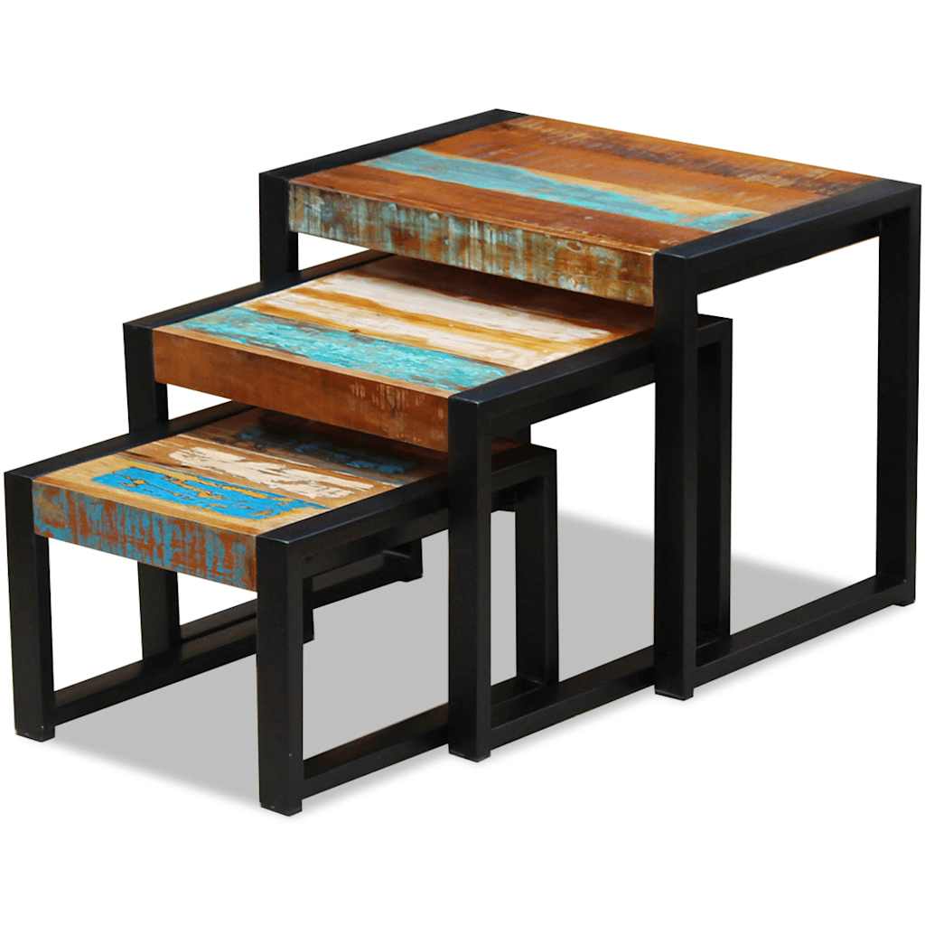 243279 vidaXL Three Piece Nesting Tables Solid Reclaimed Wood