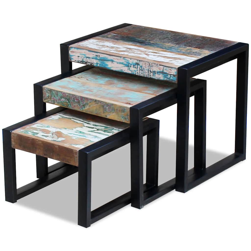 243279 vidaXL Three Piece Nesting Tables Solid Reclaimed Wood