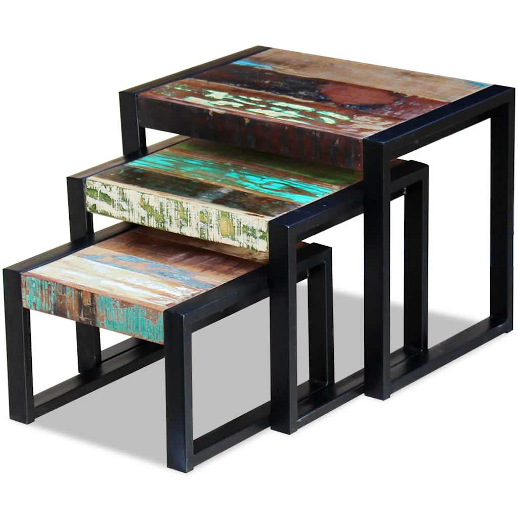 243279 vidaXL Three Piece Nesting Tables Solid Reclaimed Wood