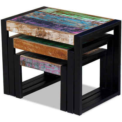 243279 vidaXL Three Piece Nesting Tables Solid Reclaimed Wood