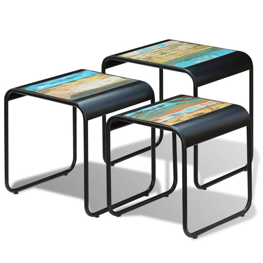 Side Table | Set of 3 | Multicolour | Solid reclaimed wood and steel