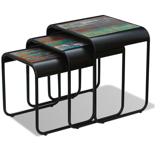 Side Table | Set of 3 | Multicolour | Solid reclaimed wood and steel
