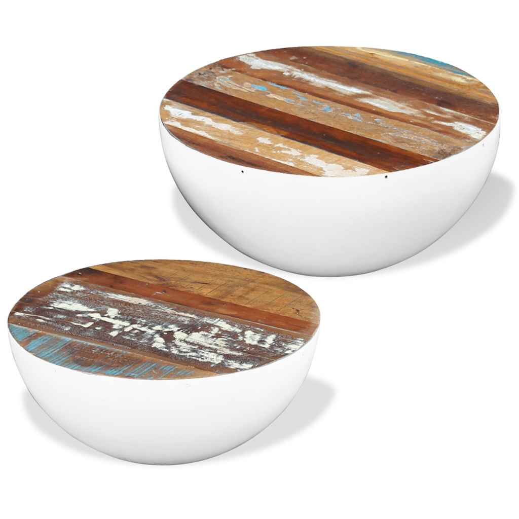 243351 vidaXL Two Piece Bowl Shaped Coffee Table Set Solid Reclaimed Wood