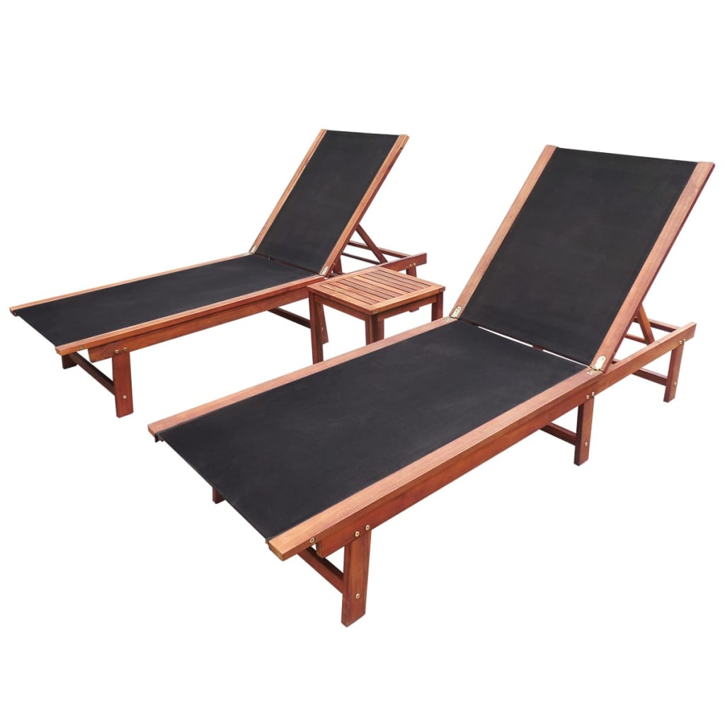 Sun Lounger | Dark wood, Black | Acacia wood and textilene | Full