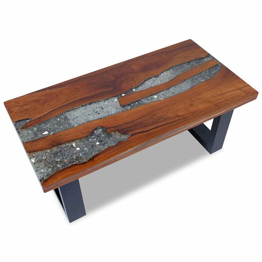 Coffee Table | Multicolour | Solid teak and mango wood with clear resin