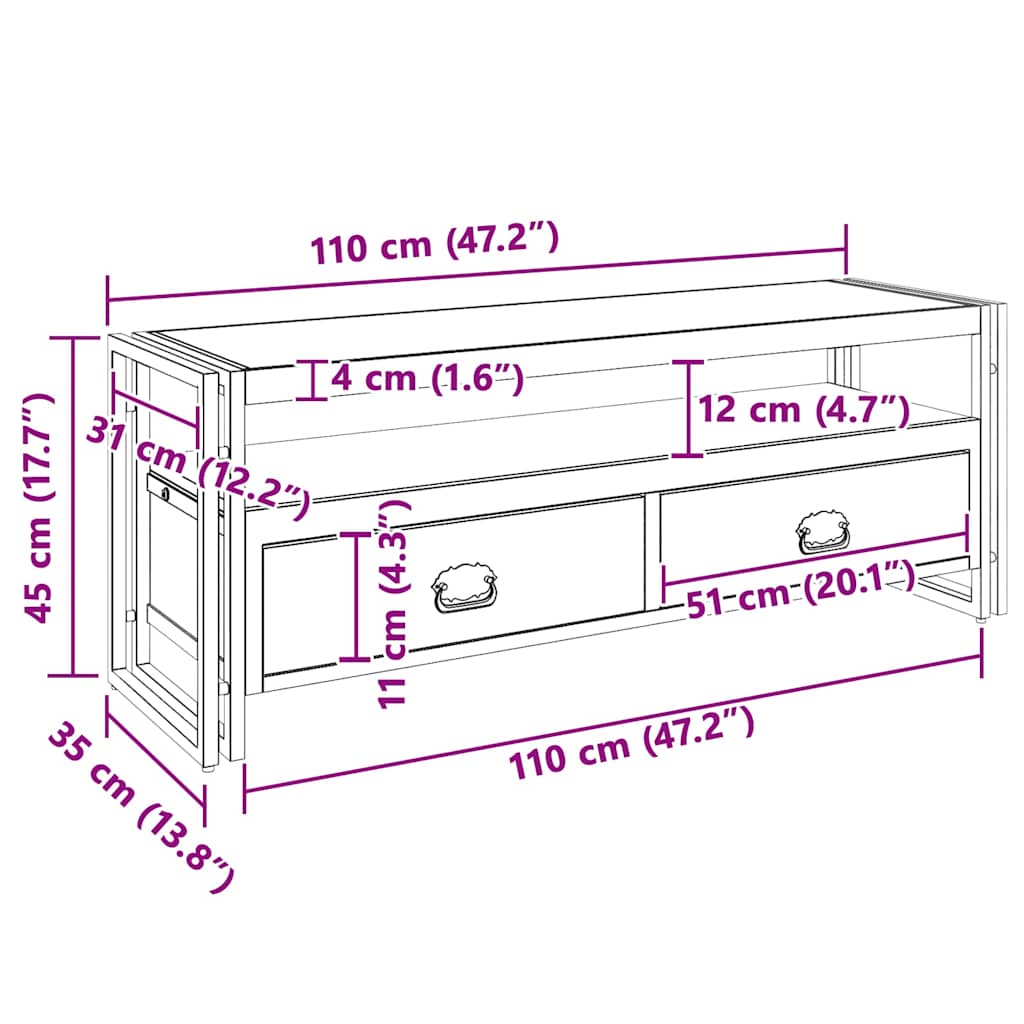 TV Cabinet 120x35x45 cm Solid Mango Wood