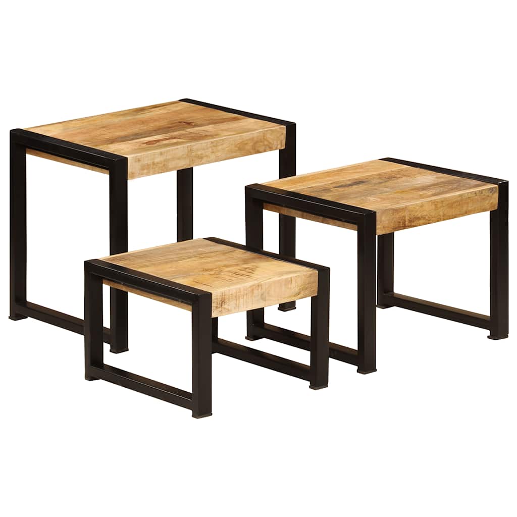 247404 vidaXL Nesting Tables 3 pcs Solid Mango Wood