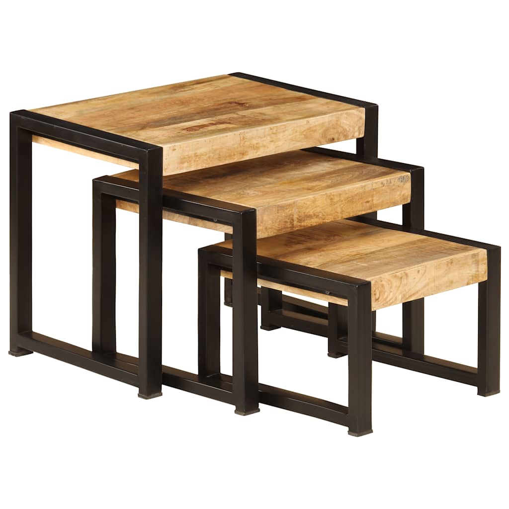 247404 vidaXL Nesting Tables 3 pcs Solid Mango Wood