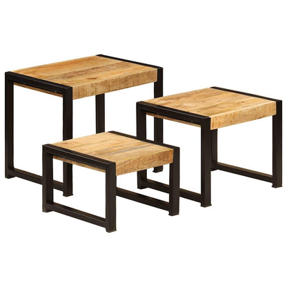 247404 vidaXL Nesting Tables 3 pcs Solid Mango Wood