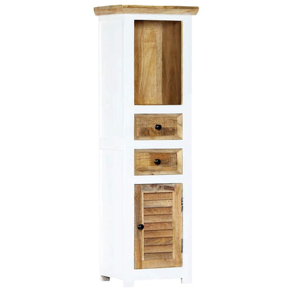 Highboard White and Brown 40x30x128 cm Solid Rough Mango Wood