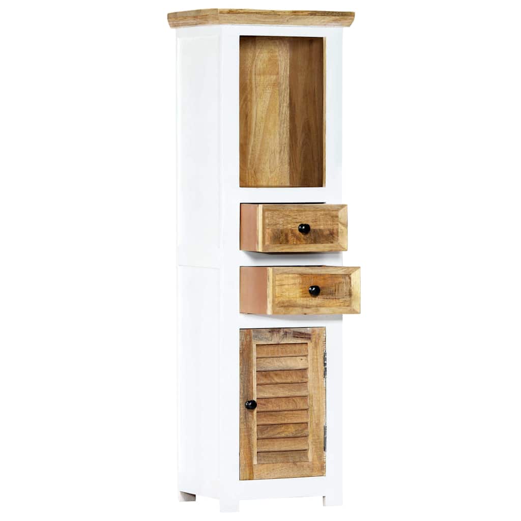Highboard White and Brown 40x30x128 cm Solid Rough Mango Wood