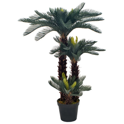 Artificial Plant Cycas Palm with Pot Green 125 cm - A lifelike cycas palm featuring 76 detailed leaves in varying shades of green and brown, perfect for home or office decor, enhancing interiors without maintenance.