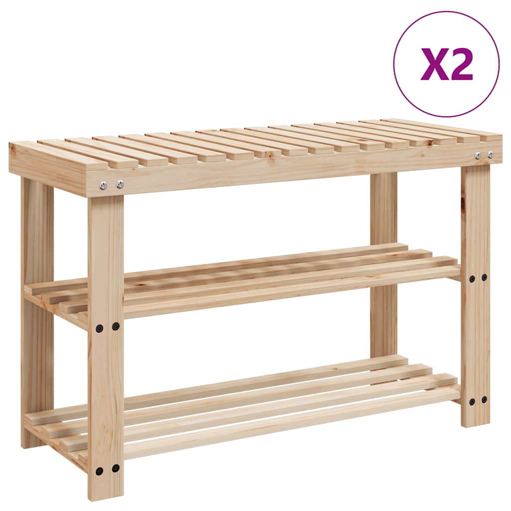 2-in-1 Shoe Rack with Bench Top 2 pcs Solid Wood