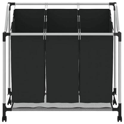 Laundry Sorter with 3 Bags Black Steel