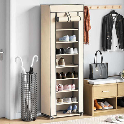 Shoe Cabinet with Cover Cream 57x29x162 cm Fabric