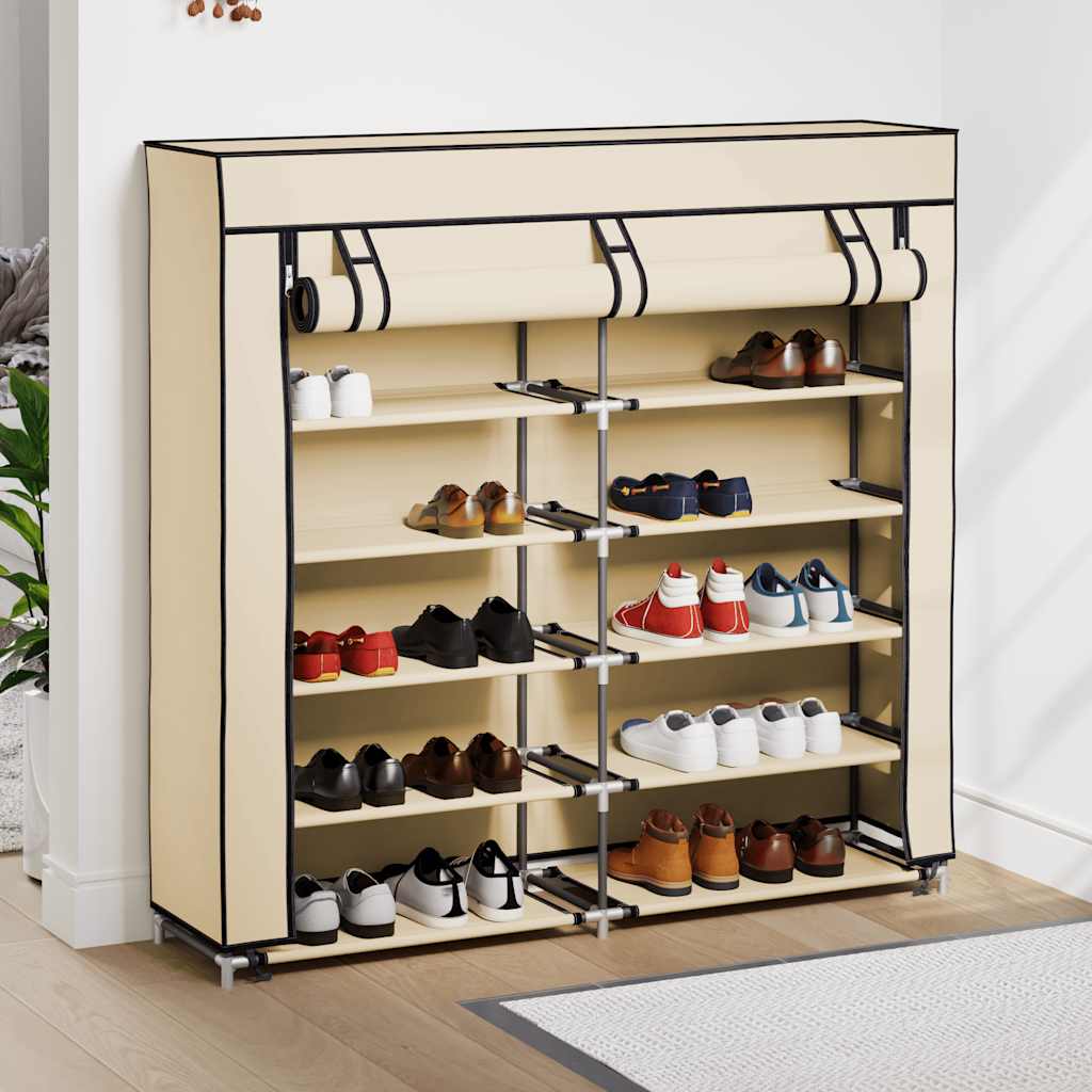 Shoe Cabinet with Cover Cream 115x28x110 cm Fabric