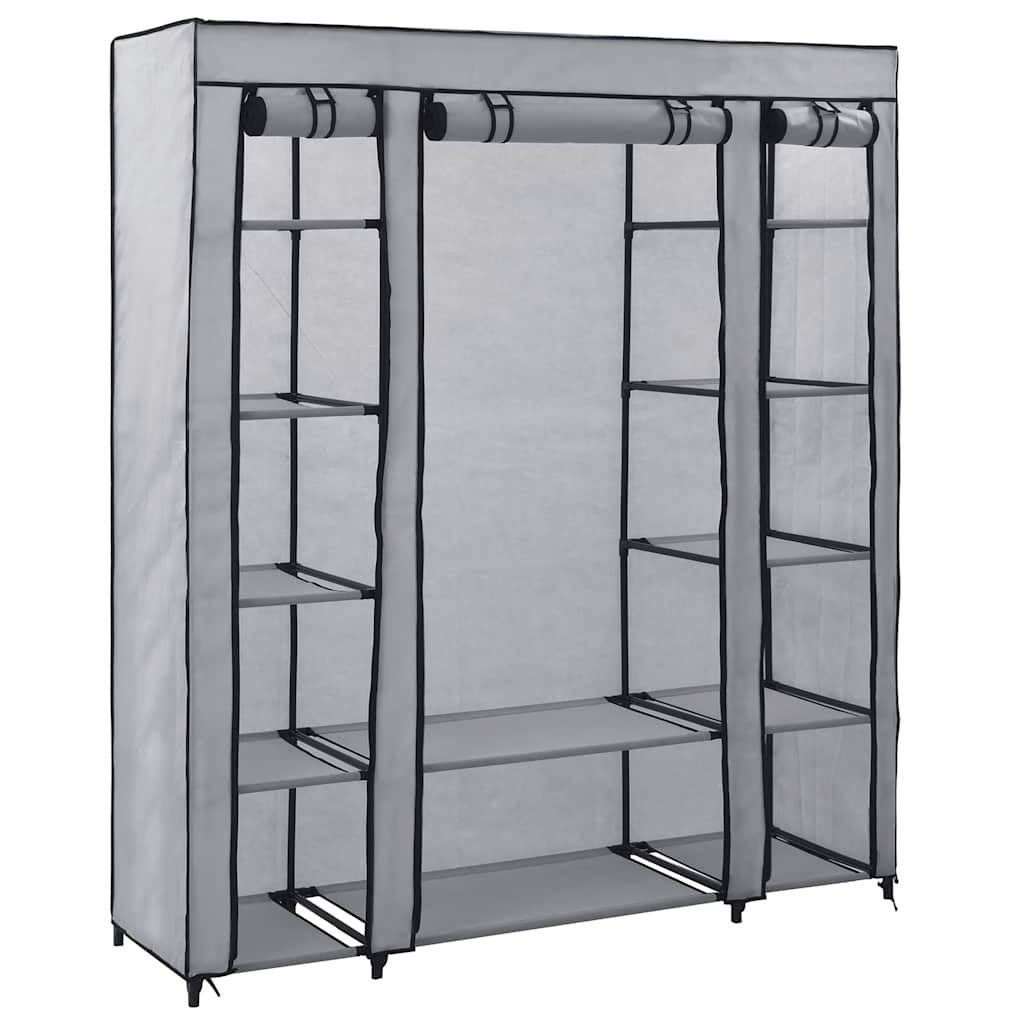 282436 vidaXL Wardrobe with Compartments and Rods Grey 150x45x176 cm Fabric